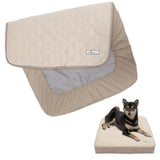 Paw Inspired Waterproof Fitted Cover for Dog Bed | Washable Bed Protector for Dog Mattress | Removable Replacement Cover for Small to Medium Pet Bed (Beige 34 x 23 x 5 Inch)