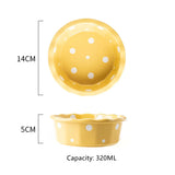 Cute Pets Double Bowl Dog Cat Food Water Feeder Stand Raised Ceramic Dish Bowl Wooden Table Pet Supplies