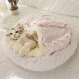 Plush Hooded Cat Cave Bed Round Semi‑Enclosed Shell Pet Nest Washable Anti‑Slip Warm All Season Sleeping Bed For Cats Small Dogs