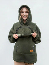 Ladies Winter Hooded Lamb Velvet Zipper Kangaroo Pocket Cat Dog Mommy Outwear Sweatshirt Comfortable Street Style Trendy Fashion