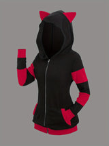2024 European and American fashion women's new thick cat ears in autumn and winter long color matching hooded sweater coat