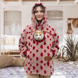 Ladies Winter Hooded Lamb Velvet Zipper Kangaroo Pocket Cat Dog Mommy Outwear Sweatshirt Comfortable Street Style Trendy Fashion