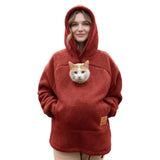 Ladies Winter Hooded Lamb Velvet Zipper Kangaroo Pocket Cat Dog Mommy Outwear Sweatshirt Comfortable Street Style Trendy Fashion