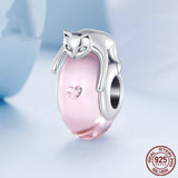 925 Sterling Silver Glass Cat Beaded Bracelet